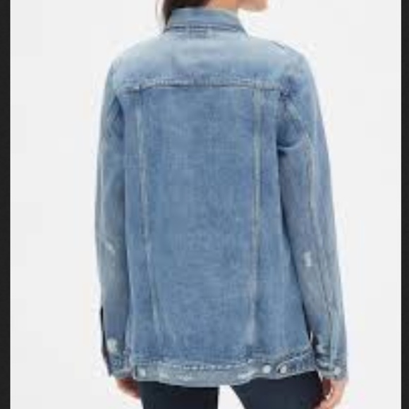 Distressed Oversize Icon Denim Jacket by Gap Size XL Tall Medium Indigo - Picture 10 of 10
